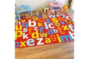 THE GOOD RUG COMPANY Superb Kids / Childs Rug Red Multi Coloured Large Alphabet Educational 100cm x 200cm (3'3 x 6'6 approx)