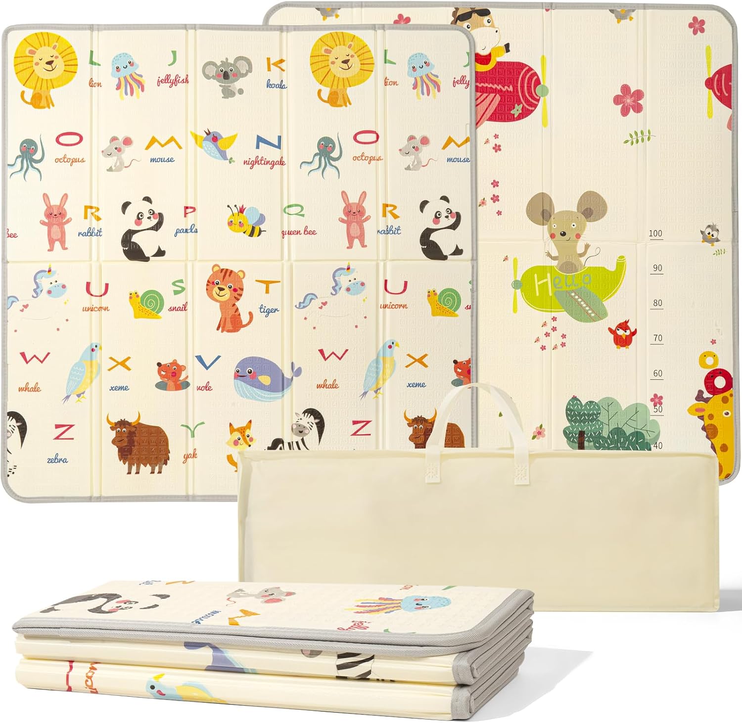 Baby Play Mat, Foldable Baby Playmat Reversible Waterproof Large Foam Soft Crawling Floor Playmat Non Toxic Portable Floor Mat| Ideal for Bedroom, Nursery & Playroom 127x127cm