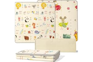 Hibtn Baby Play Mat 2 Side, Foldable Baby Playmat, Kids Large Foam Anti-Slip Crawling Soft Blanket, Folding Waterproof Floor Carpet (127 x 127 x 1cm)
