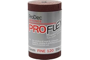ProDec Advance Rolka ścierna ProFlex o ziarnistości 120, bardzo elastyczny, odporny na pękanie, papier ścierny z tlenku glinu do szlifowania drewna, farb, tynku, wypełniacza, metalu i innych,