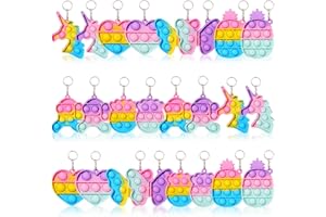 SCIONE 24PCS Party Bag fillers for Kids Pop Keyring Fidget Toys Stress Relief Keychain for Birthday Classroom Prizes, for Kids