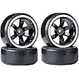 RC Drift Car Wheel and Tyre,KINGCOO 4PCS 63mm Hard Tires Plastic Wheel Rims for HSP Tamiya HPI Kyosho 1/10 On-Road Racing Drifting Car Spare Parts (Black/Silver)