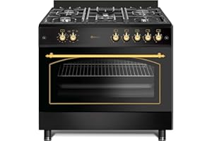 SOLTHERMIC F9L50G2RB COCINA NEGRA RUSTICA CON MANDOS DORADOS/ANCHO 90 CMS / 5 FUEGOS/HORNO PANORAMICO 115 L. / GAS BUTANO Y GAS CIUDAD/ENTREGA A DOMICILIO Y RETIRADA DEL USADO GRATIS