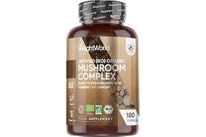 Ekologiskt svampkomplex | 180 veganska kapslar | Lions Mane Mushroom, Cordyceps, Shiitake, Reishi, Chaga, Maitake & More