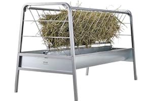 VEVOR Livestock Hay Feeder, 2 in 1 Grain & Hay Feeder, 80-Gallon Capacity Pasture Feeder, 59" Long Goat Hay Feeder with Deeper Feeding Pan, Heavy Duty Steel Grain & Hay Holder for Sheep Farms Sheds