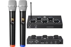 DIGITNOW! Micro Karaoke sans Fil Bluetooth, Système Microphone sans Fil UHF Double Professionnel pour Karaoké, TV, Fête, DJ, Église, Mariage, Réunion, avec HDMI Arc, Aux, Optique