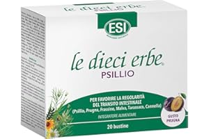 ESI - Le Dieci Erbe Psillio, Integratore Alimentare a Base di Psyllium, per la Regolarità del Transito Intestinale, Senza Glutine e Vegan, 20 Bustine