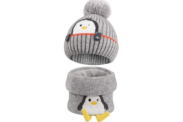 TAGVO Ensemble Bonnet Écharpe Tricoté Chaud pour Enfants - Hiver Épaissi Doublé Polaire Thermique avec Cache-Cou - Pour Garçons et Filles 3-6 Ans