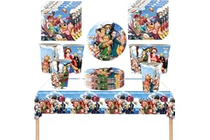 DecPtyTa Stoviglie per Feste di Compleanno,Decorazioni Compleanno Piatti e Bicchieri Tovaglioli Tovaglia,feste e compleanni per 10 bambini (G1)