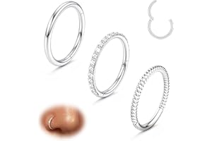 Diamday 3pcs Piercing Naso Cerchio 316L Acciaio Chirurgico Septum Piercings Naso Anello 16G 18G Piercing Helix Orecchino CZ Nostril Piercings Oro Trago Conch Daith Rook Orecchini Cerchio