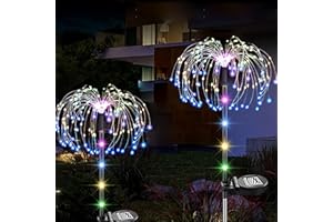 eaaerr Lumière Solaire Extérieure Jardin, 2 Pièces 120 LED Feu d'Artifice Solair IP65 Étanche Eclairage Exterieur Solaire Decoratif pour Patio Cour Pelouse Fête Balcon Fête des mères (Multicolore)