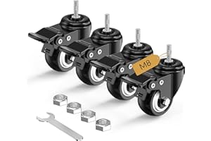 HOLKIE Juego de 4 ruedas giratorias con vástago de bloqueo total de 50mm, M8 x 25mm (diámetro del vástago de 8mm, longitud del vástago de 25mm) Ruedas roscadas con freno giratorias Negro