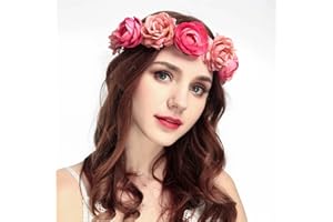 CHSEEO Frauen Mädchen Braut Rosen Blumen Kranz Krone Haarband Floral Girlande Stirnband Kopfstück Kopfschmuck zum Festival Hochzeit Parteien Halloween #6