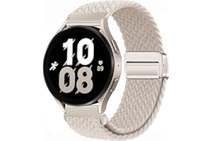 XMUXI 20mm Nylon Armband Kompatibel mit Samsung Galaxy 6/5/4 40mm 44m/Galaxy 6 Classic/5 Pro/4 Classic, Magnet Sport Uhrenarmband für Damen Herren Elastische Geflochtenes Elfenbein