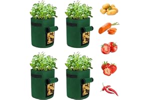 Ohiyoo Kartoffel Pflanzsack 10 Gal 4 Pack Kartoffelsack Zum Pflanzen, 38 L Pflanztaschen mit Sichtbarer Klappe, Kartoffel Pflanzsack Garten Pflanzbeutel für Gemüse, Kartoffel, Tomaten (Dunkelgrün)