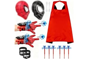 LIVESTN Juegos de Guantes de Lanzador, Lanza Telarañas Spid-er, Guantes Spid-er Lanza Telarañas, Spid-er Juguetes Niño con Máscara y Capa, Launcher Glove, Juegos Infantiles para Fiestas de Cosplay
