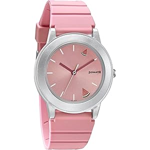 Sonata Play Quartz Analog Pink Dial Pink Plastic Strap Watch for Women - NT8992PP10W
