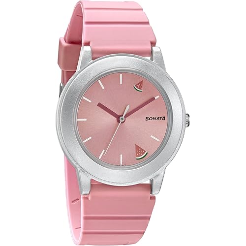 Sonata Play Quartz Analog Pink Dial Pink Plastic Strap Watch for Women - NT8992PP10W