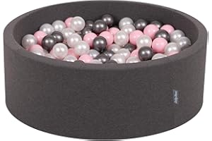 KiddyMoon Piscine À Balles pour Bébé Rond 90X30cm/200 Balles 7Cm Fosses À Boules Jouet Enfant, Gris Foncé:Perle/Rose Clair/Argenté