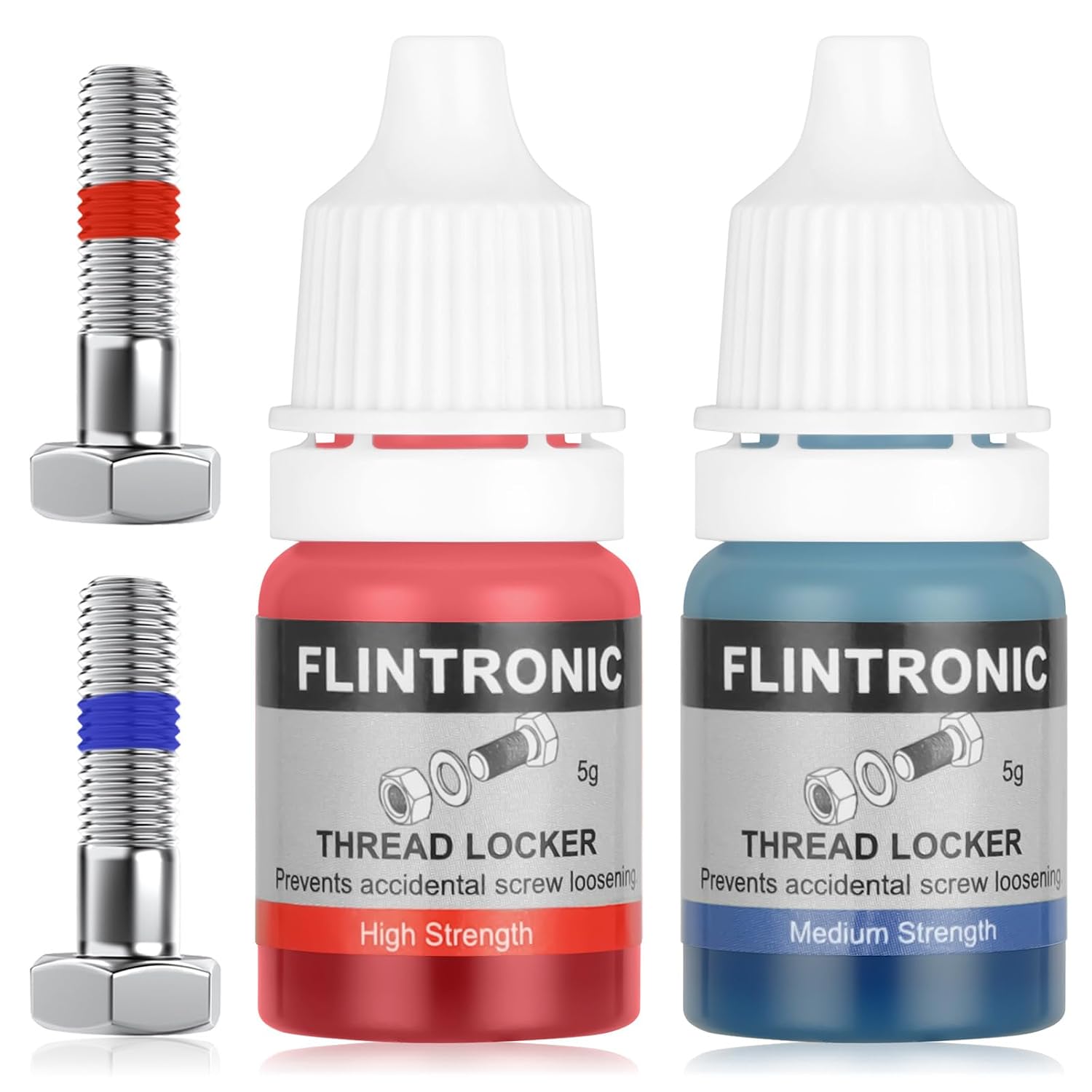 Flintronic Remnet, Thread Lock, 2 x 5 ml lijm met gemiddelde en sterke | Voor moeren, bouten, metalen bevestigingen, metalen bevestigingen, voorkomt losraken, corrosiebestendig, 10 ml