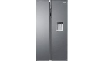 Haier SBS 90 Series 3 HSR3918EWPG Frigorífico Side by Side con Dispensador de Agua, Americano, Apertura 90 grados, Motor Inverter, Ancho 90 cm, Capacidad XXL 521 L, Total No Frost, Clase E, Inox