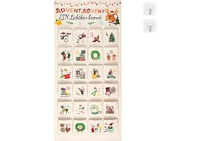 Grünara 24 Advent Calendar Made of Fabric for Filling with 2 Hooks - Decorative Tapestry - Reusable Fabric Bags for Decoration - Gift Bags for Christmas (Christmas)