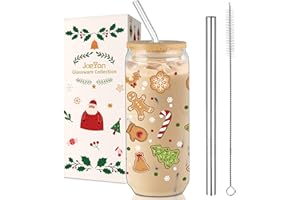 Joeyan 600ml Verres à Boire de Noel Avec Couvercles et Paille, Verre à Eau en Holly Gingerbread Man, Tasse a Cafe Chaud, Pour Biere,Matcha Latte,Bubble Tea, Cadeau Esthétique pour Papa,Mères,Amies