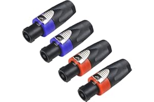 WECAN Speakon Connector, Nl4fx Speakon Plug Connectors Speakons Cables, 4 Pin Female to Nl4fc Male Converter Nl2fx Speaker Cable Plug 4 Pole for Speakers Powercon Twist Lock (4 packs red and blue)