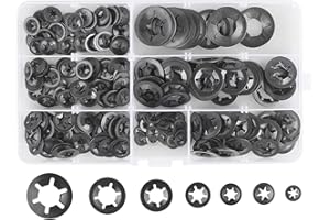 Dadabig podkładki typu starlock, podkładki blokujące, szybkie blokowanie, podkładka ze stali manganowej, M3, M4, M5, M6, M8, M10, M12, stała podkładka blokująca, wewnętrzne ząbki, zestaw do wciskania, 7 rozmiarów, czarne, 280 szt.