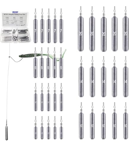 Lot De 50 Plombs Drop Shot Cylindriques Pour Pêche - Poids Inoxydable Pour Mer Et Eau Douce - Émerillon Rotatif 360° - Tailles Variées
