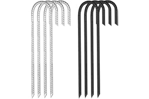 LXBCTOP 8 Piezas Anclaje De Suelo Piquetas Galvanizado-J, Negro Y Plateado Estacas De Metal Resistentes, para Estable JardíN, Camping, Tienda De CampañA, Cama EláStica Exterior, Clavos De(30cm)