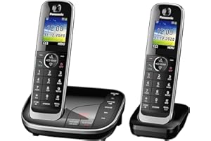 Panasonic KX-TGJ322EB Landline Phone Cordless, House phones, Nuisance Call Blocker, Answer machine, Colour Display, Twin Handset - Black