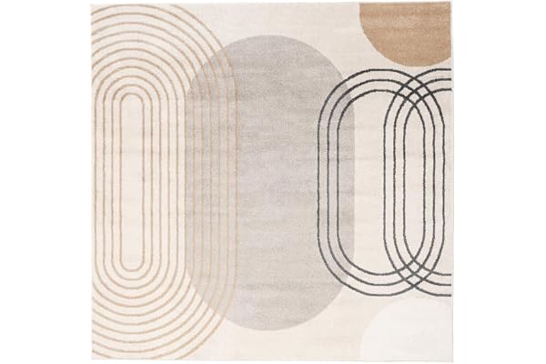 RugVista Amphi Matta, 200 x 200 cm, Beige/Gul | Moderna, Kvadratisk, Medellång lugg, Endast kemtvätt, Oeko-Tex 100, Vardagsrum, Sovrum