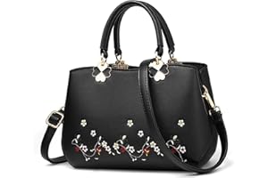 FOLOVEYA Elegant Women Handbags Flowers Embroidery Small Ladies Top Handle Bag Satchel Shoulder Bags PU Leather Crossbody Bag for Shopping Travel Work Dating