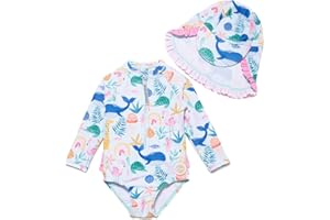 Mazuliso Baby Bambina UPF50+ Costume da Bagno Intero Maniche Lunga con Cerniera e Cappello