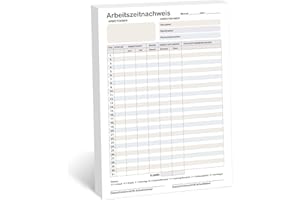 ‎BIROYAL BIROYAL Stundenbuch für Arbeit, Arbeitszeitnachweis Block A4, Monatliche Stundenzettel Block für 31 Tage pro Blatt, Vorgedruckte Arbeitszeiterfassung für Kleinbetriebe, Stundennachweis