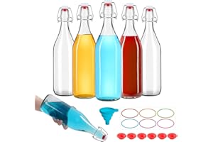 EkkoVla 6 Pack 1 Liter Swing Top Glass Bottles, 32 oz Flip Top Brewing Bottles with Airtight Rubber Seal Flip Caps for Kombucha, Beverages, Oil, Beer, Kefir, Vinegar, Wine