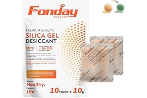 ‎FONDAY 10Gram x 10Packet Fonday Rechargeable Silica Gel Desiccant Packets Food Grade Fast Reactivate Moisture Indicating Orange to Green