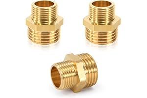 NIBOKEN Raccordo Filettato Maschio in Ottone, 1/2" Maschio x 3/8" Maschio Filettatura Connettore Doppio Nipplo per Tubi (3 Pezzi)