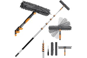 Bestnifly Window Cleaning Equipment, 14" 2 in 1 Window Squeegee with 20ft Extendable Window Cleaning Pole, Rotatable Push Button Lock, Adjustable Tightening Knob (with Screwdriver) for High Windows