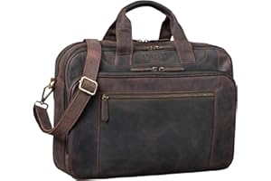 STILORD 'Nelson' biznesowa torba mêska skórzana 15,6 calowa torba na laptopa du¿a torba na ramiê torba vintage skóra bydlêca, Kolor:ciemny br±z