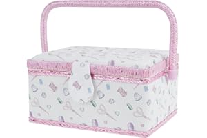 SHAOJIAN Sewing Basket with Removable Tray, Interior Pocket and Adjustable Handle, 24×17.5×13 cm Large Sewing Box Stylish Portable Sewing Kit Storage and Organizer Case for Needles Thread Tape Measure(purple)