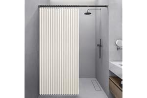 Momooda Cortina Ducha Plegable Resistente, Cortina de Ducha de Lino antimoho con imán a Prueba de Salpicaduras, Cierre rápido, Beige, 220x200cm