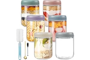 Feelhap 6 Piezas 500 ML Tarros de Avena Nocturna, Tarros de Cristal con Tapas a Prueba de Fugas