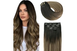 SURNEL Extensiones Clip Pelo Natural 120g 45cm 6 Piezas Balayage Negro Natural a Castaño Chocolate y Rubio Caramelo Extensiones De Clip De Humano Real Remy (C#1B/4/27-45cm)