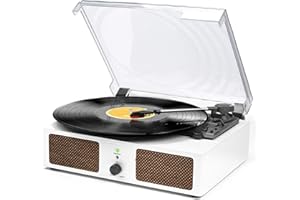 UDREAMER Platine Vinyle Tourne-Disque pour Vinyle avec Haut-parleurs Tourne-Disque sans Fil pour disques Lecteur LP Portable Vintage avec USB 3 Vitesses Blanc rétro