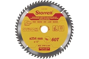 Starrett 254mm TCT Circular Saw Blade for Wood, 60-Tooth, 16/19/25/30mm Bore