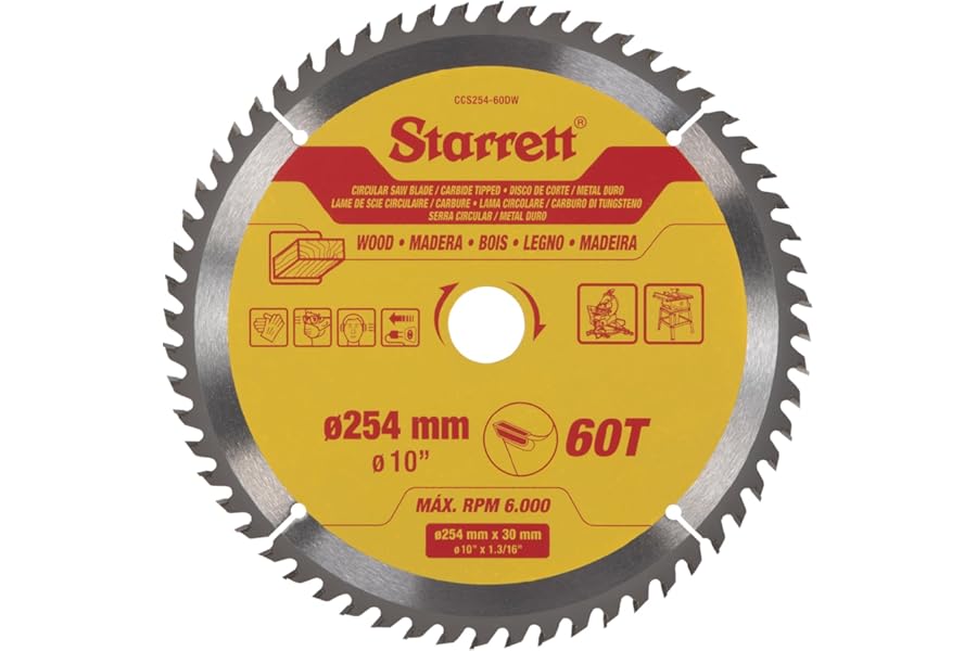 Starrett 254mm TCT Circular Saw Blade for Wood, 60-Tooth, 16/19/25/30mm Bore