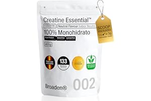 BROADEN® 400g Creatina Monohidrata en Polvo Sin Sabor con 133 Dosis | 100% Monohidrato de Creatina Micronizada | Incluye Dosificador | Sin Añadidos | Sin OMG, Vegano, Sin Gluten (400 Gramos)