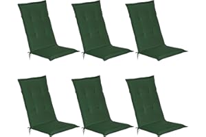 ‎BEAUTISSU Beautissu 6er Set Gartenstuhlauflage 120x50x6 cm Loft HL Dunkelgrün – Hochlehner Polster Auflage, Sitzpolster & Sitzkissen für Hochlehner Gartenmöbel - Weiche Stuhlauflage mit Schaumkern Füllung